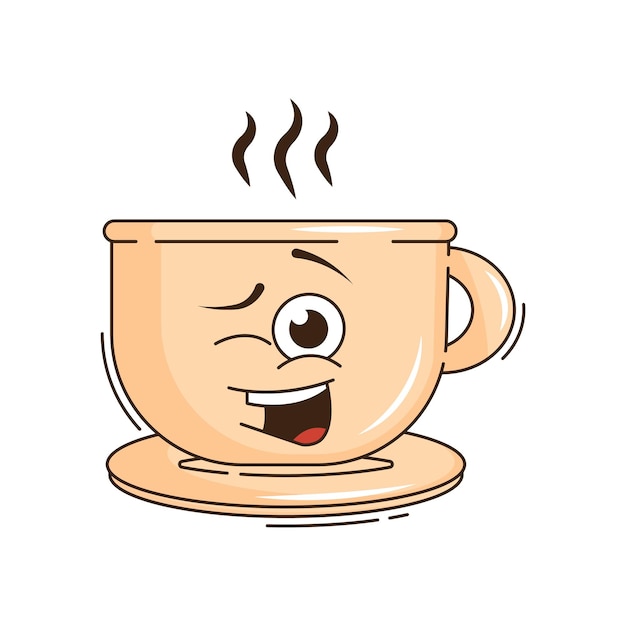 Funky groovy cartoon personage Koffie sticker Vintage mascotte patch snelle psychedelische glimlach emotie
