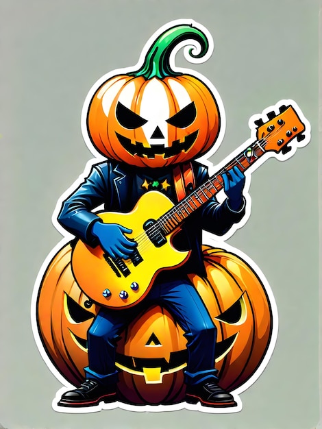 Funky halloween character playing guitar sticker