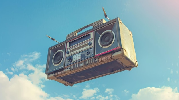 A funky isolated flying boombox AI generated illustration