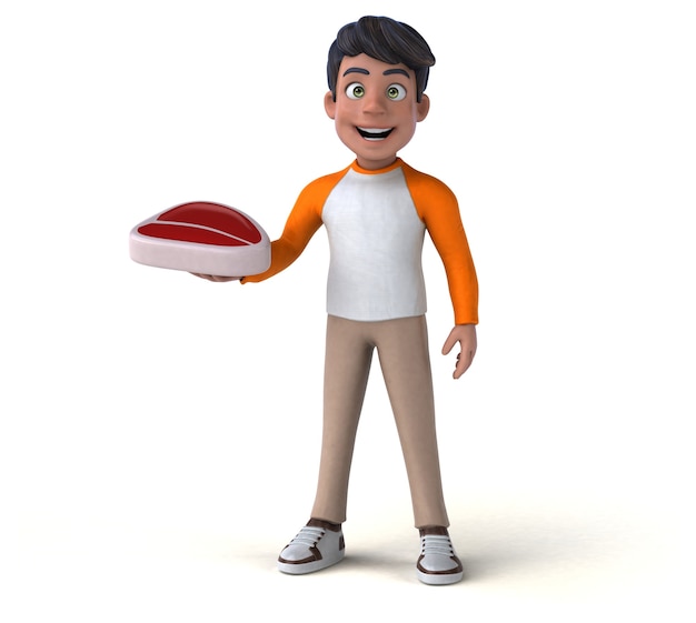 Funny 3D cartoon Asian teenager 
