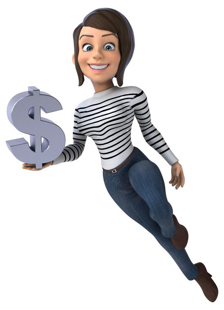 Funny 3D cartoon casual character woman