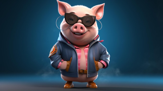 A funny 3d cartoon character pig with lot of swag