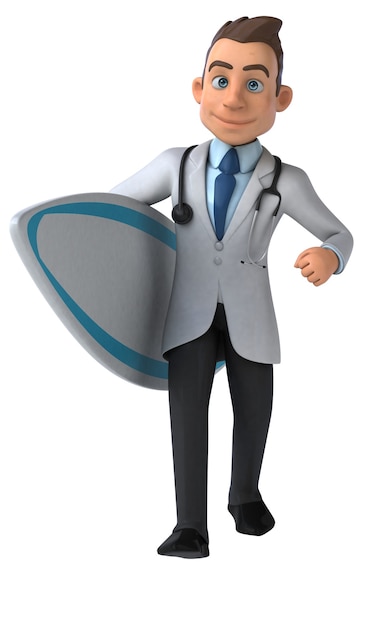 Funny 3D cartoon doctor surfing