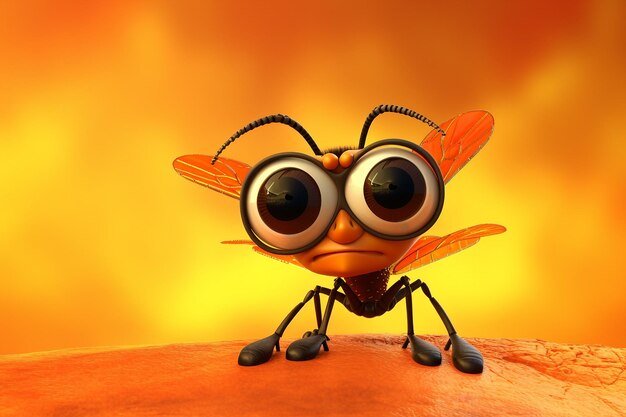 Funny 3D Cartoon Insect on an Orange Background A Playful Creature