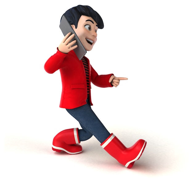 Photo funny 3d cartoon teenage boy with a phone