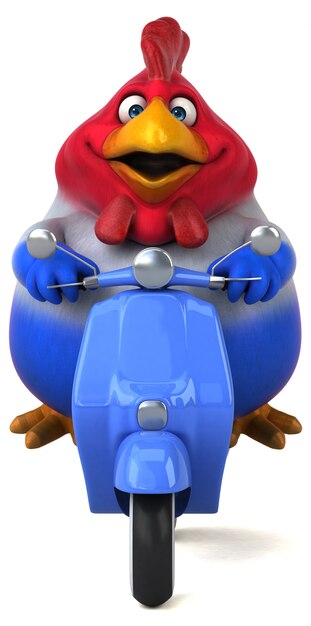 Funny 3d chicken riding a scooter