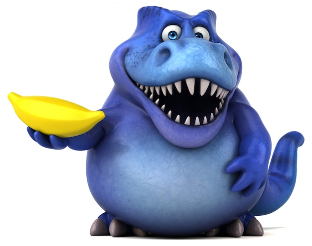 Funny 3d dinosaur character holding a banana