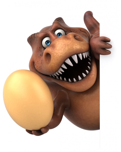 Funny 3d dinosaur character holding a big egg