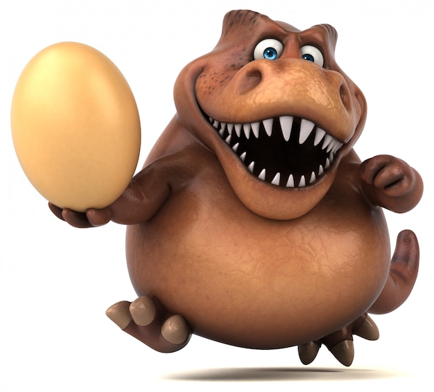 Funny 3d dinosaur character holding a big egg