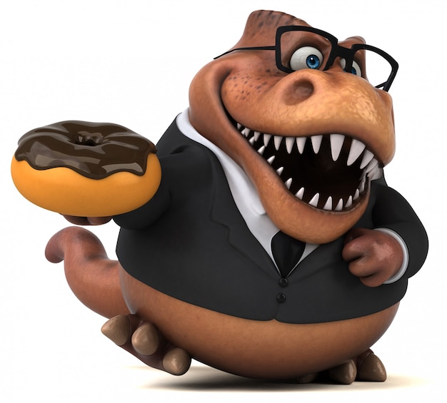 Funny 3d dinosaur character holding a donut