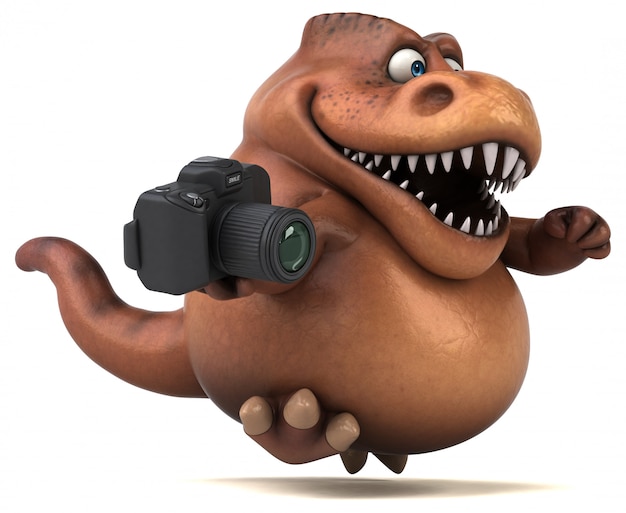 Photo funny 3d dinosaur character holding a photo camera