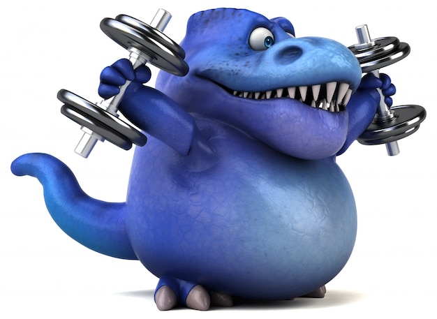 Funny 3d dinosaur character lifting weights