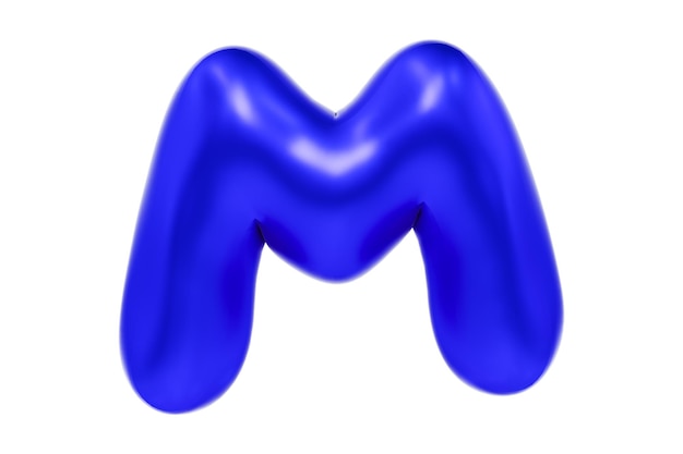 Funny 3D font letter M made of blue balloon cartoon font Premium 3d illustration