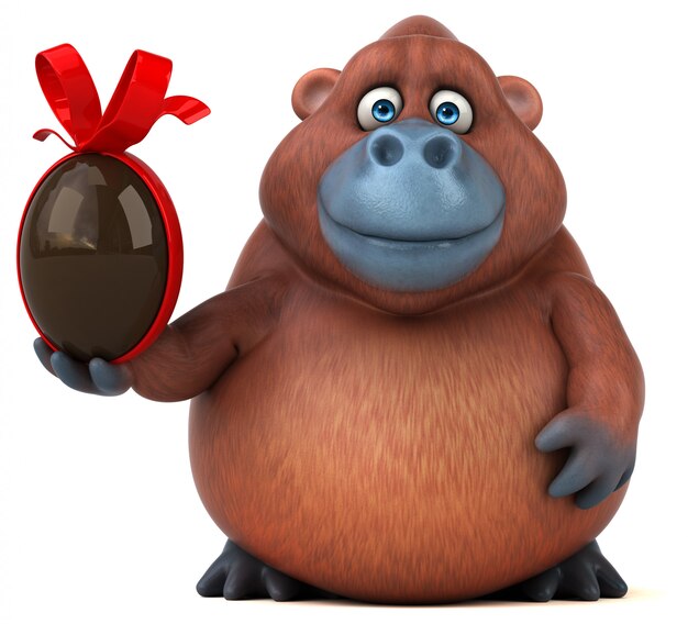 Photo funny 3d gorilla character holding an easter chocolate egg