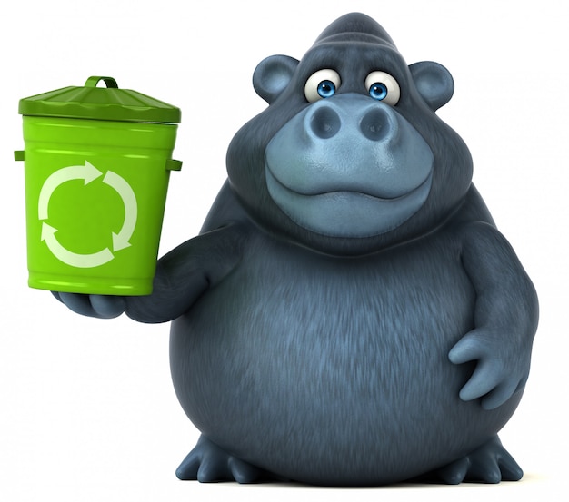Смешная горилла 3d держит мусорное ведро