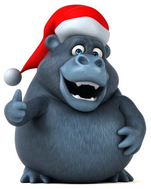 Funny 3d gorilla with a Christmas hat showing thumbs up