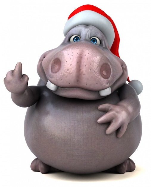 funny 3d hippo character flipping the finger