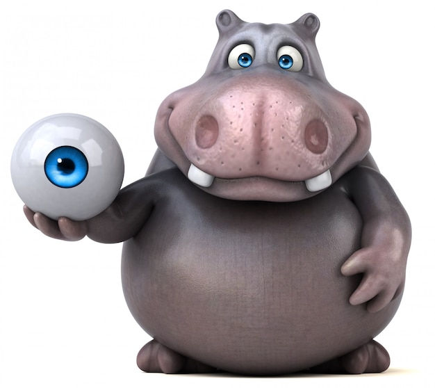 забавный 3d персонаж бегемота держит большой глаз
