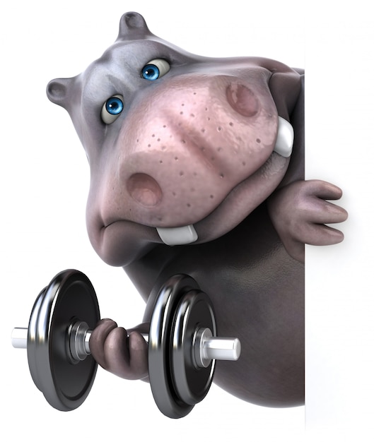 funny 3d hippo character lifting weights