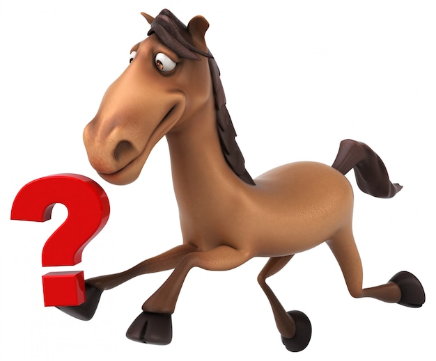 Funny 3d horse character holding a question mark