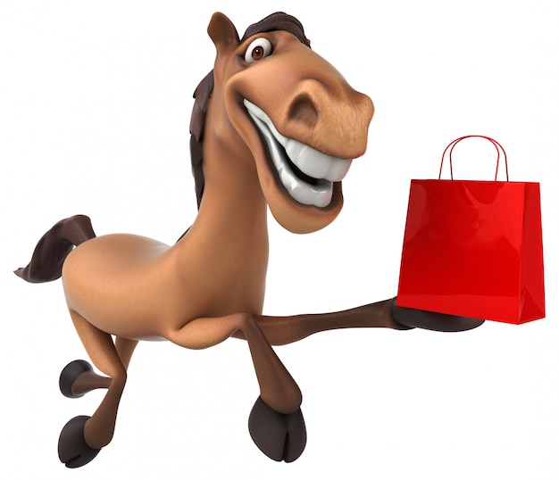 Funny 3d horse character holding a shopping bag