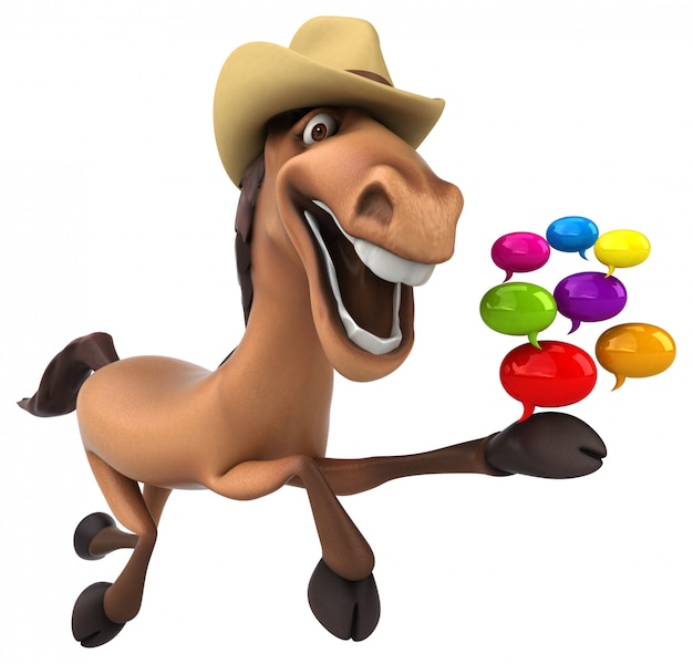 Забавный персонаж из 3d лошади держит пузыри речи