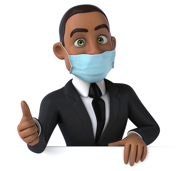 Funny 3D illustration of a black business man with a mask