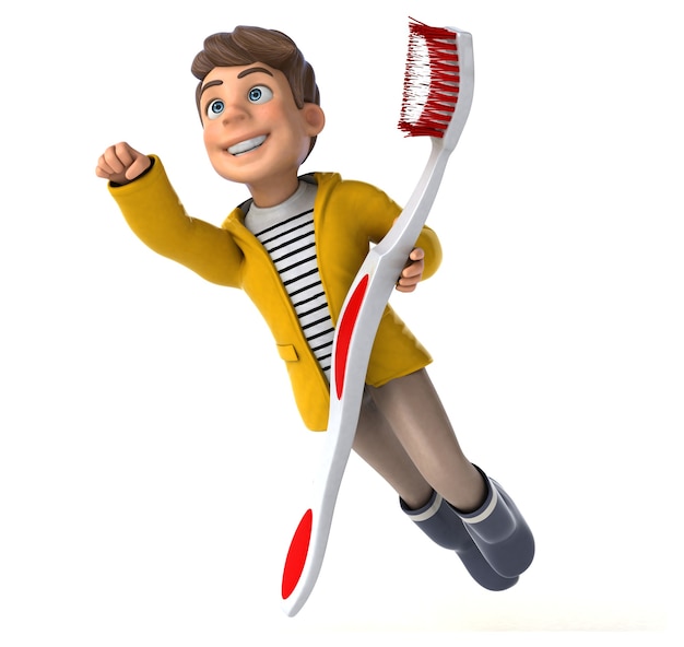 Funny 3D Illustration of a cartoon kid with rain gear