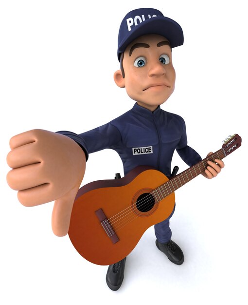 Funny 3d illustration of a cartoon police officer