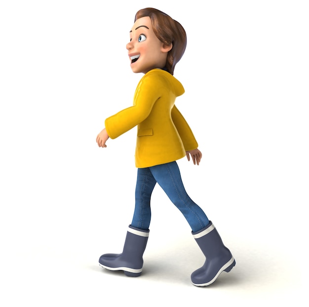 Photo funny 3d illustration of a cartoon teenage girl with rain gear