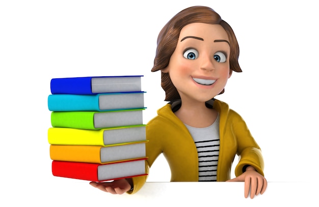 Funny 3D illustration of a cartoon teenage girl