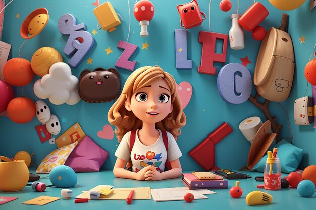 Funny 3d illustration of a cartoon teenage girl