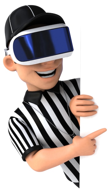 Photo funny 3d illustration of a referee with a vr helmet