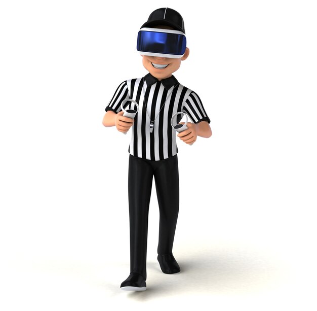 Funny 3D Illustration of a referee with a VR Helmet