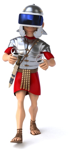 Funny 3D Illustration of a roman soldier with a VR Helmet