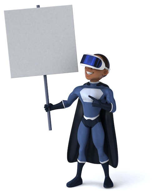 Funny 3D Illustration of a superhero with a VR Helmet