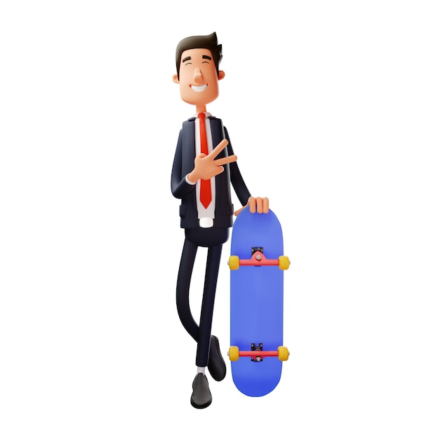 Funny 3D Male Cartoon Picture holding skateboard