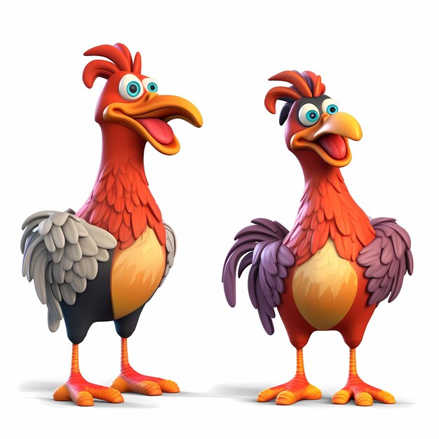 Photo funny 3d rooster chicken funny and cartoon character animals