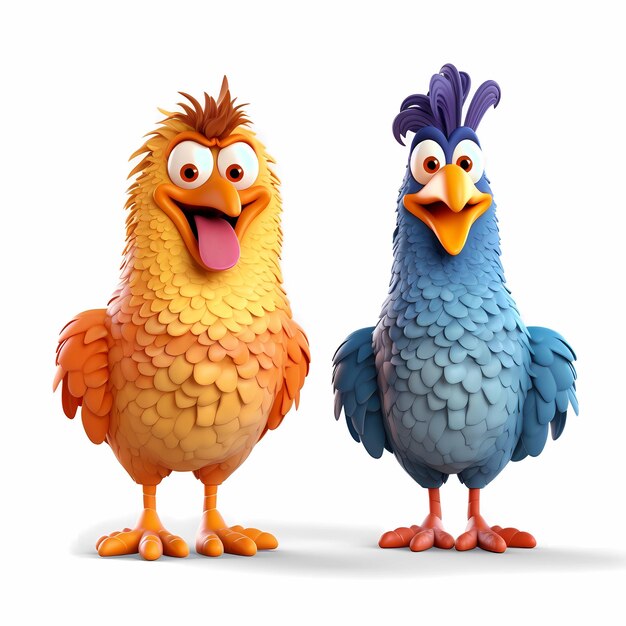 Photo funny 3d rooster chicken funny and cartoon character animals