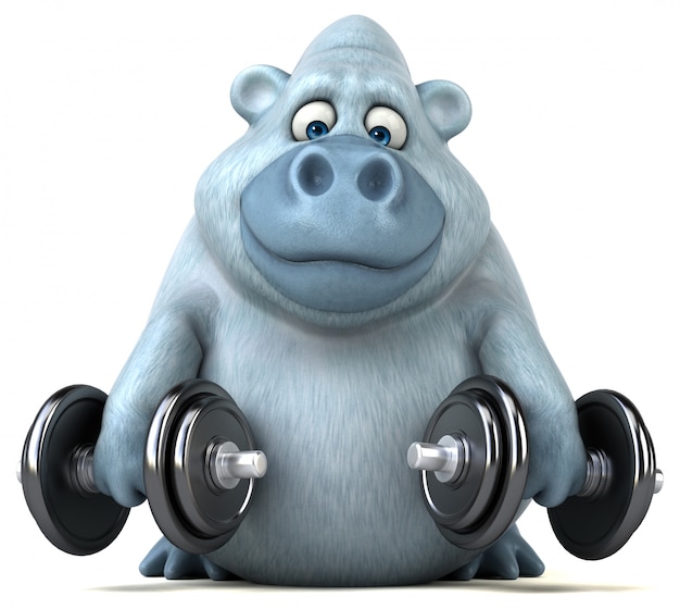 Funny 3d white gorilla lifting weights