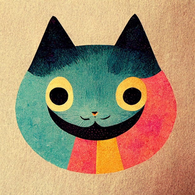 Funny abstract head of smiling cat Cartoon illustration