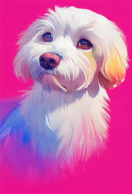 정면을 바라보며 서 있는 귀여운 강아지 몰타 개 품종 강아지의 재미있는 사랑스러운 초상화 헤드샷