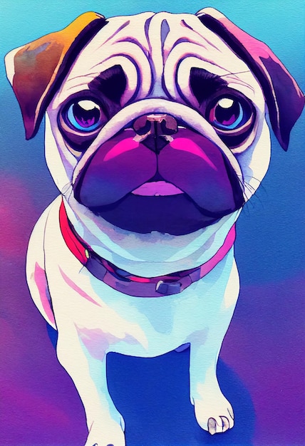 Funny adorable portrait headshot of cute doggy pug dog breed puppy standing facing front looking cur