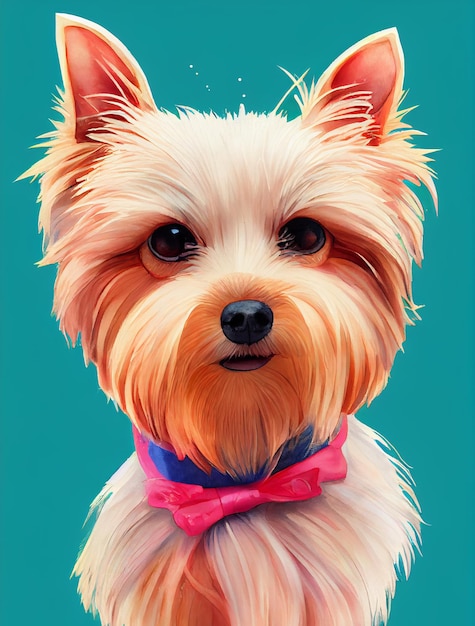 Funny adorable portrait headshot of cute doggy yorkshire terrier dog breed puppy standing facing fro