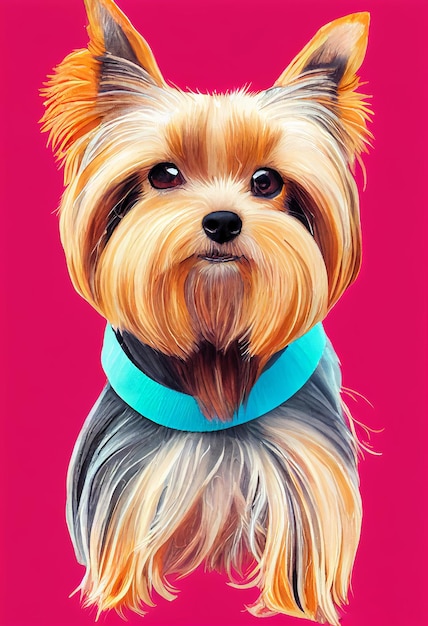 Funny adorable portrait headshot of cute doggy yorkshire terrier dog breed puppy standing facing fro