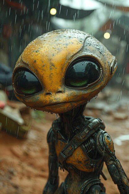 Funny alien under heavy Rain