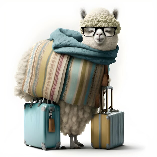 Funny Alpaca going to vacation illustartion