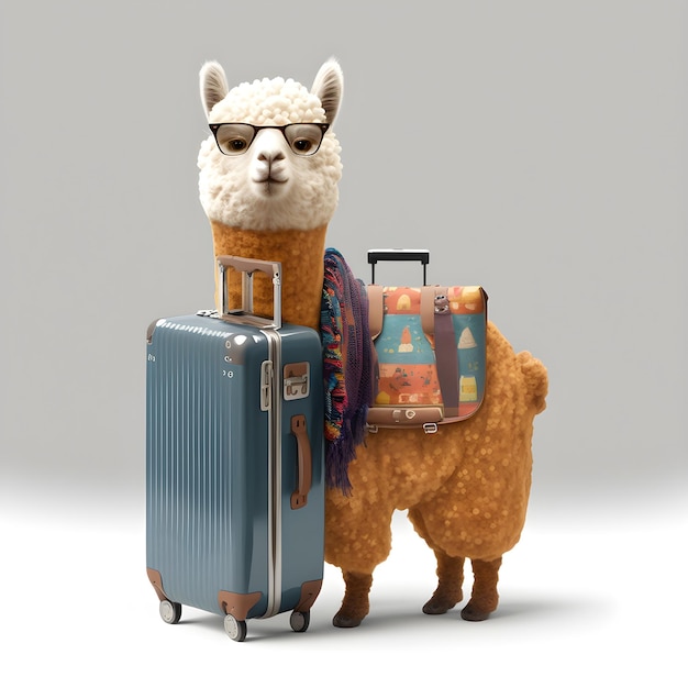 Funny Alpaca going to vacation illustartion