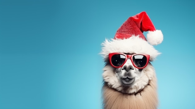 Funny alpaca in a Santa hat