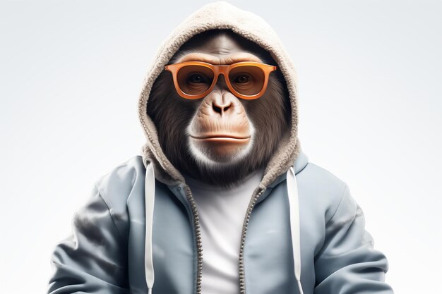 Funny Anthropomorphic Chimpanzee in Hoodie and Orange Glasses